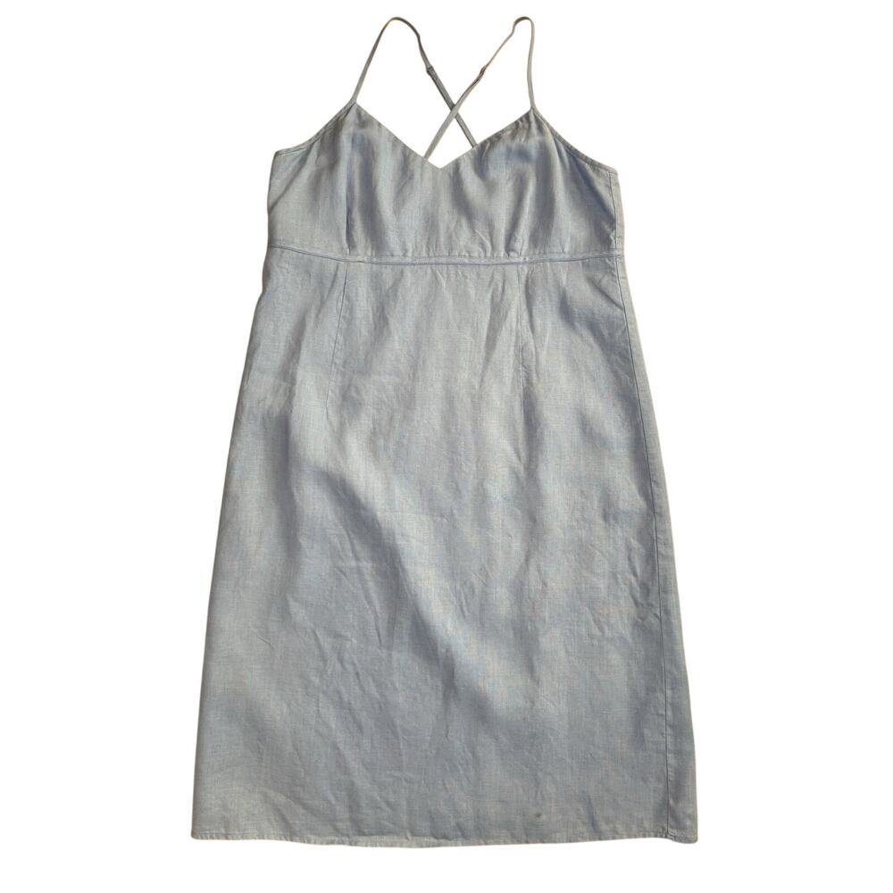 Old Navy Women’s Dress Empire Waist Linen Spaghetti Straps Blue Lined Sz 14 Zip
